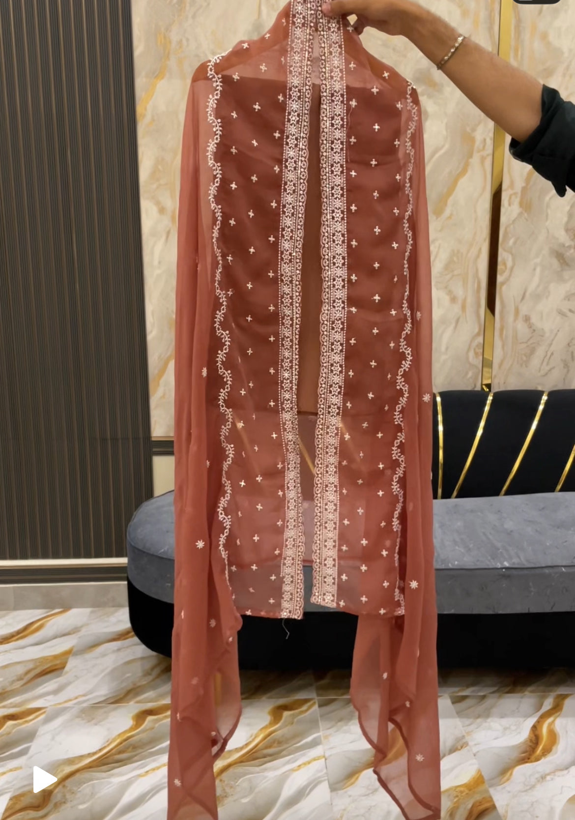 Rust-Brown Embroidered Chiffon (3pc)- BU10018