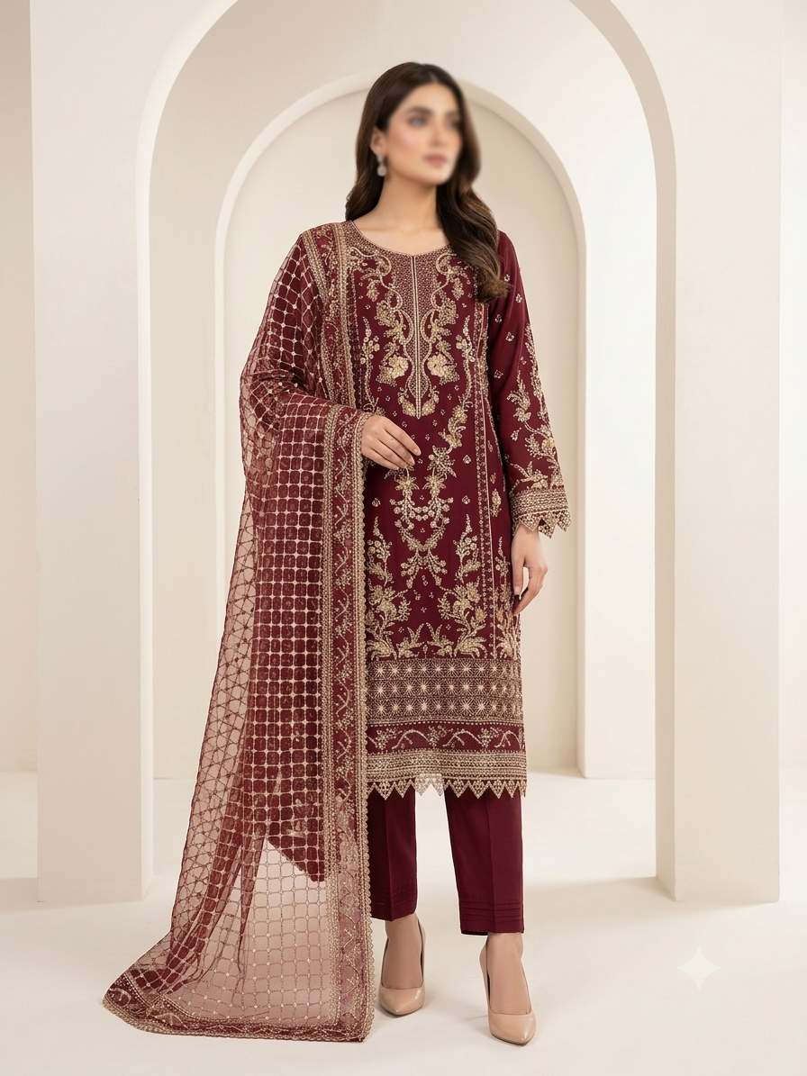 Marhoon Embroidered Chiffon Festive - BU10035