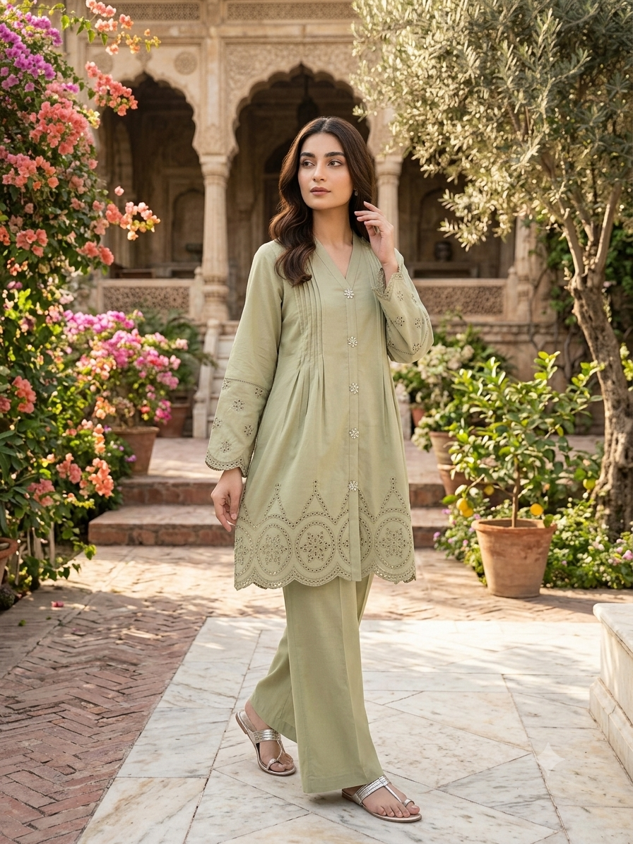 Pleated Cotton Tunic (2pc) Cord Set - BU10060