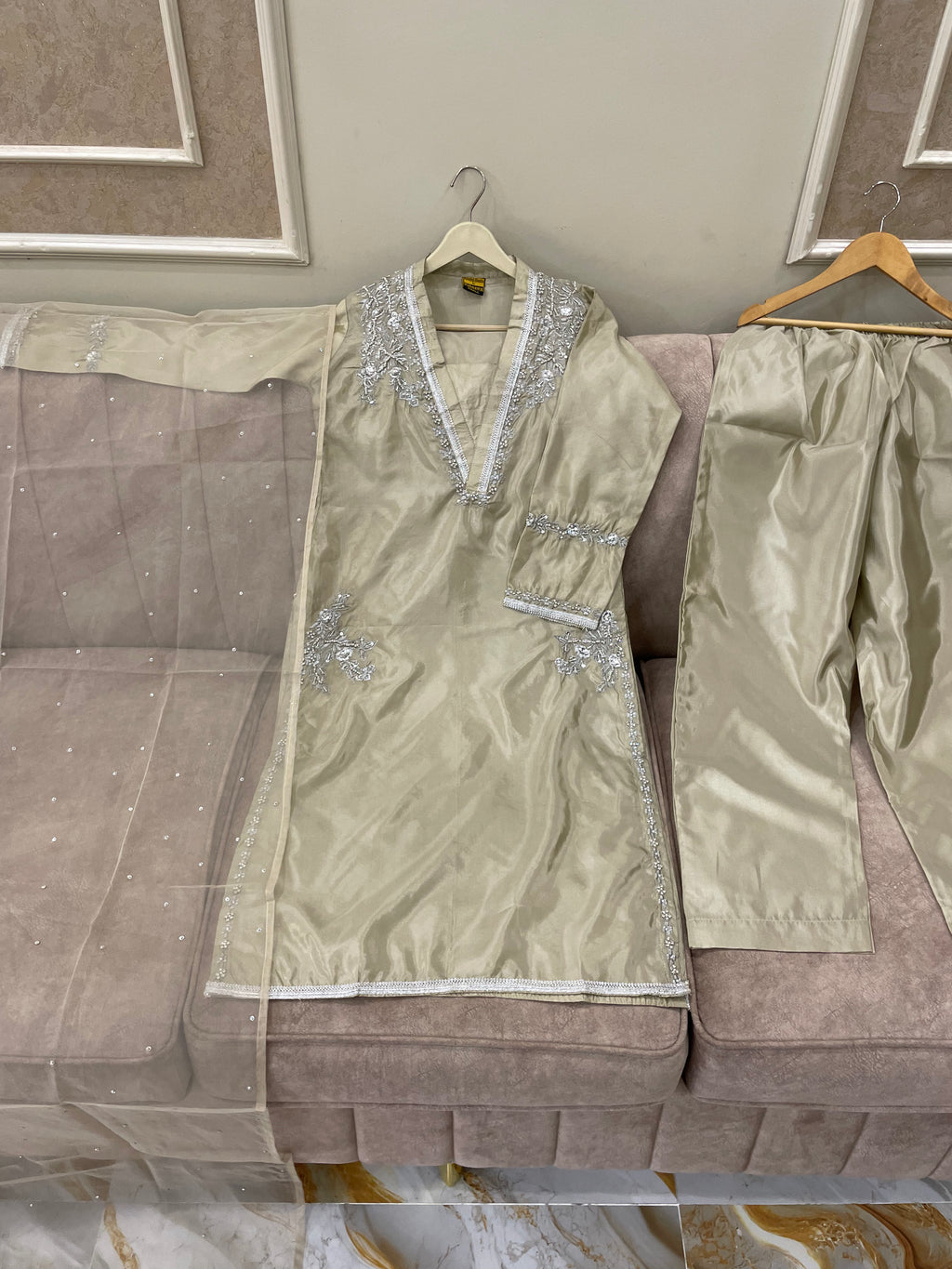 Metallic Silk (3pc) Silver Zari Work - BU10044