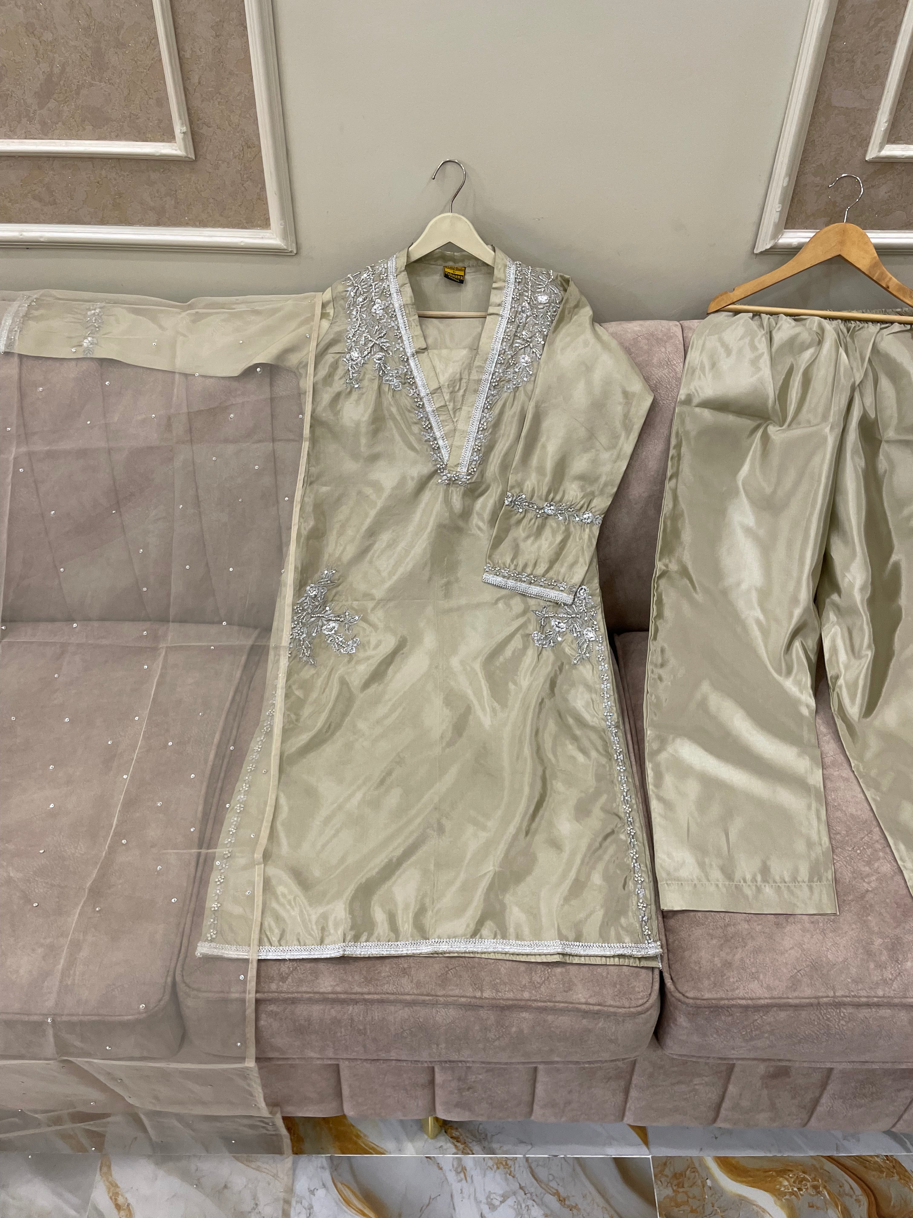 Metallic Silk (3pc) Silver Zari Work - BU10044