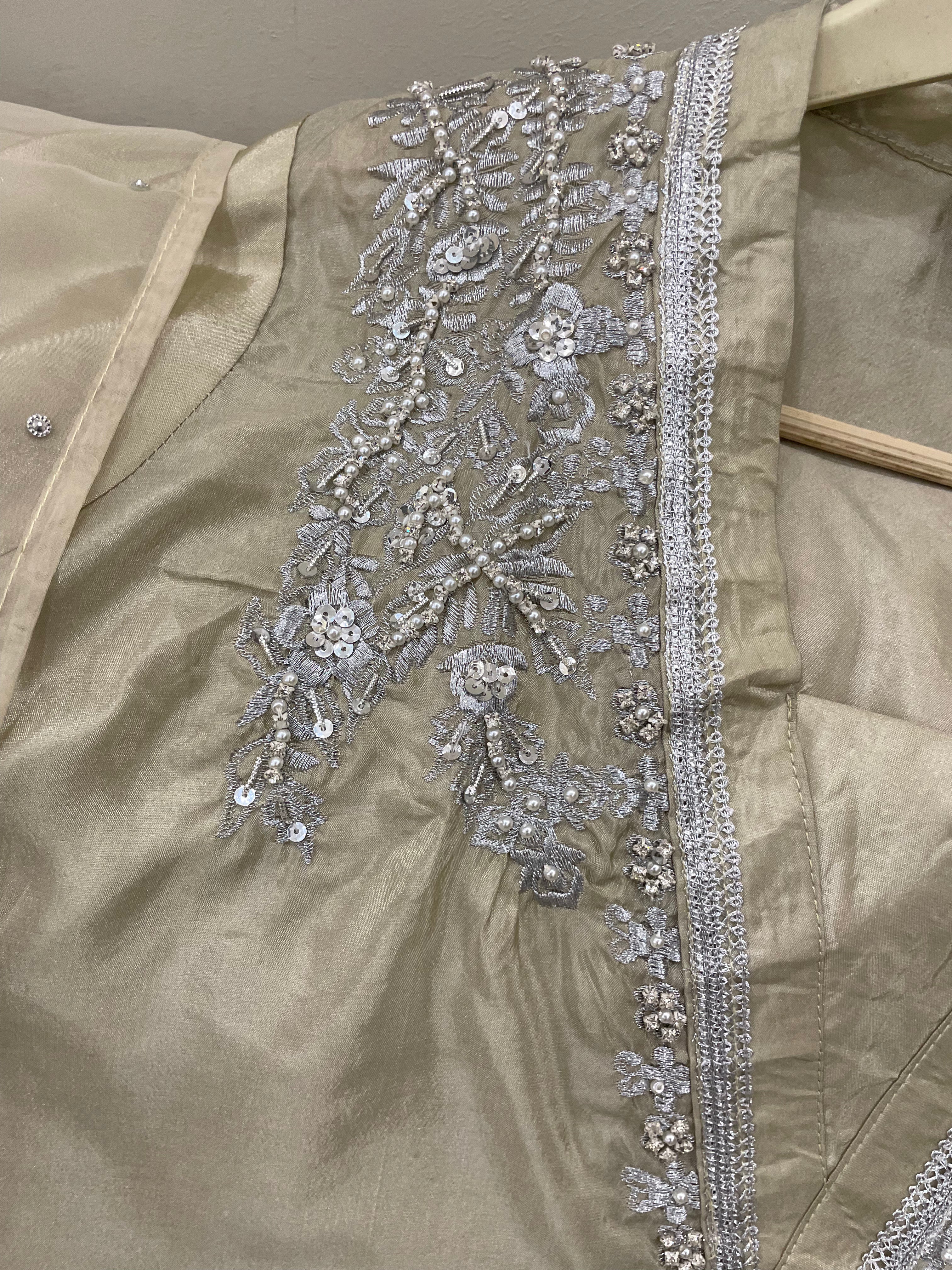 Metallic Silk (3pc) Silver Zari Work - BU10044