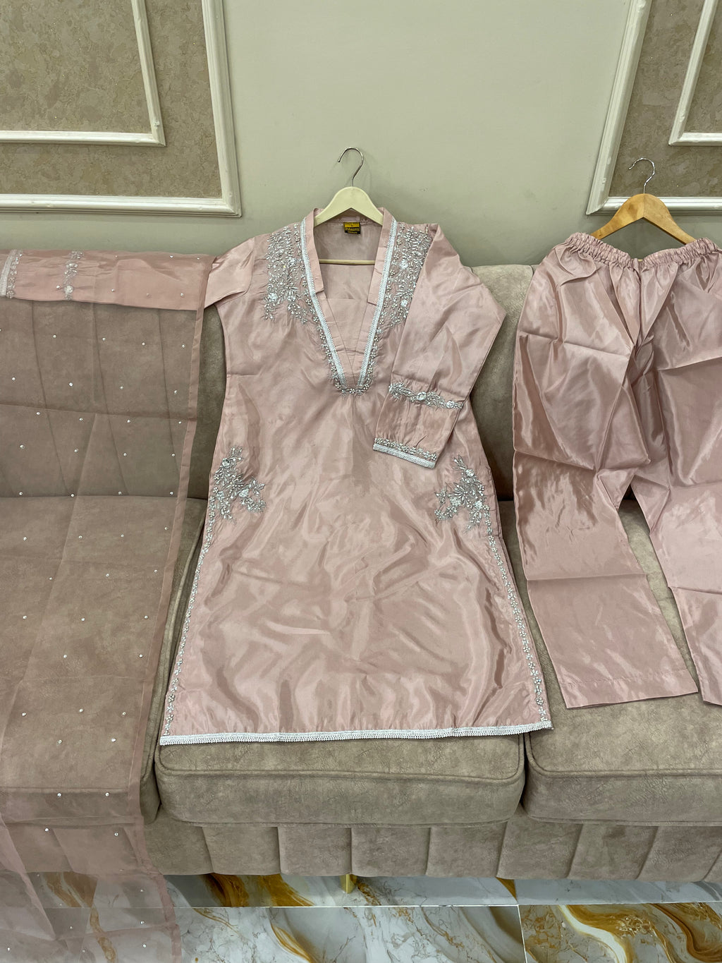 Metallic Silk (3pc) Silver Zari Work - BU10044
