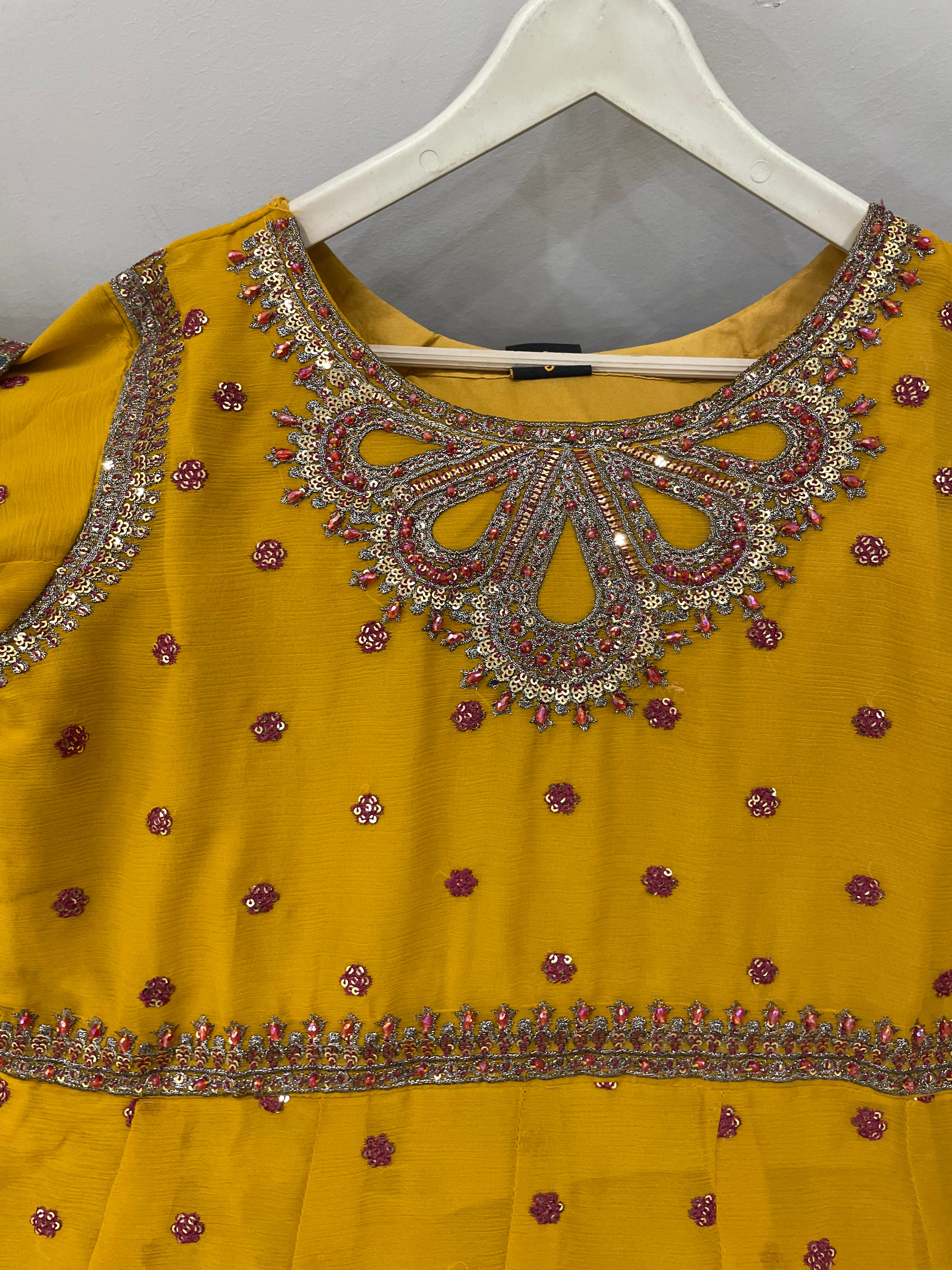 Long Mustard Embroidered Maxi (3pc)- BU10045
