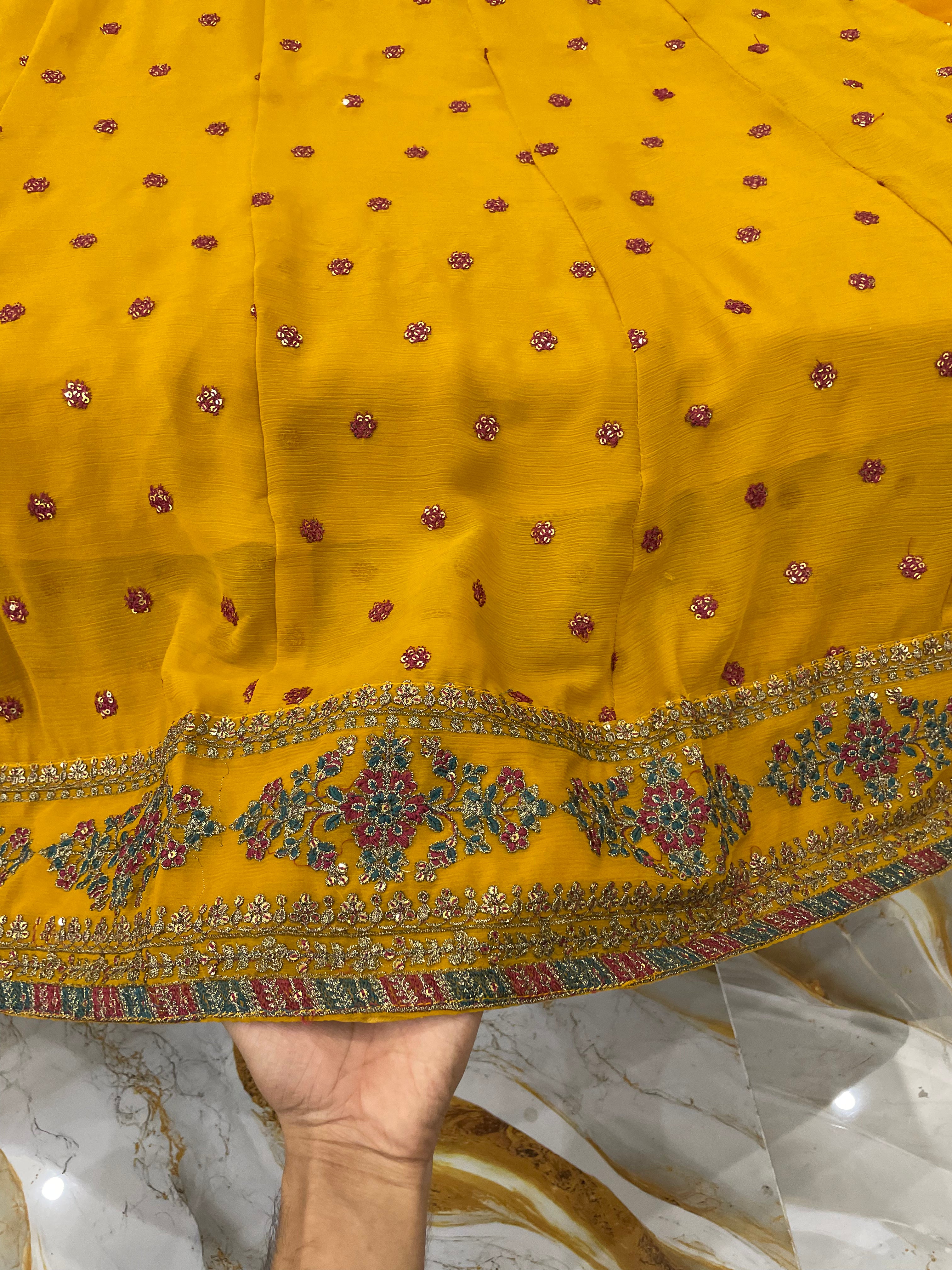 Long Mustard Embroidered Maxi (3pc)- BU10045