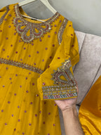 Long Mustard Embroidered Maxi (3pc)- BU10045