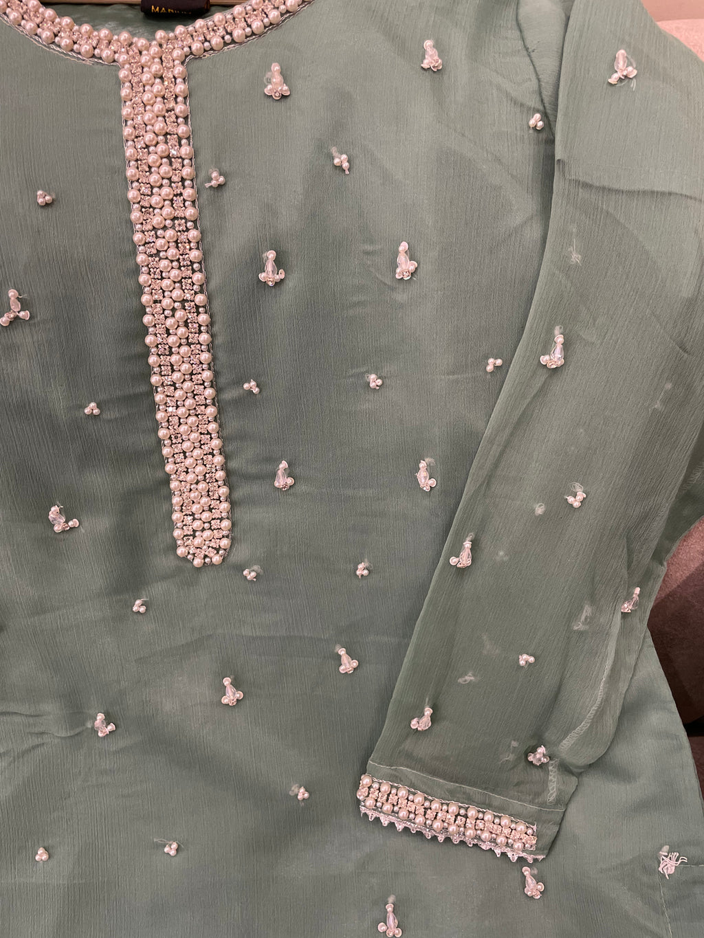 Chiffon (3pc) Suit Handcrafted Pearl Work - BU10047