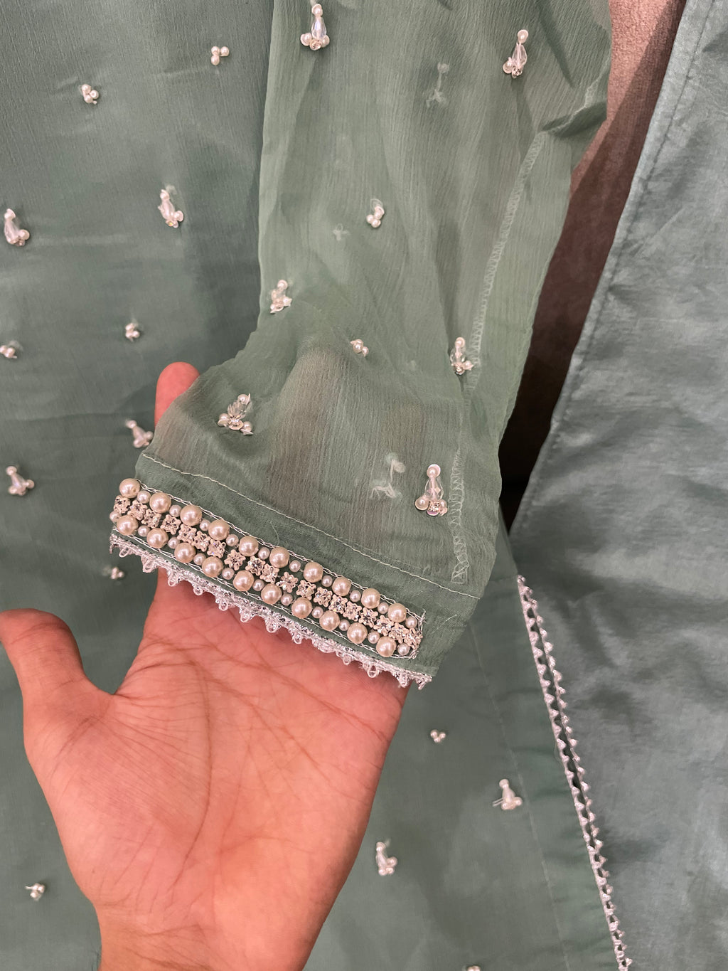 Chiffon (3pc) Suit Handcrafted Pearl Work - BU10047