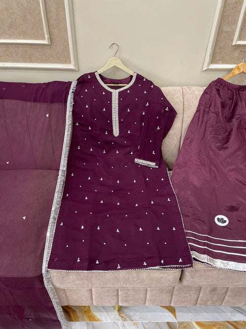 Chiffon (3pc) Suit Handcrafted Pearl Work - BU10047
