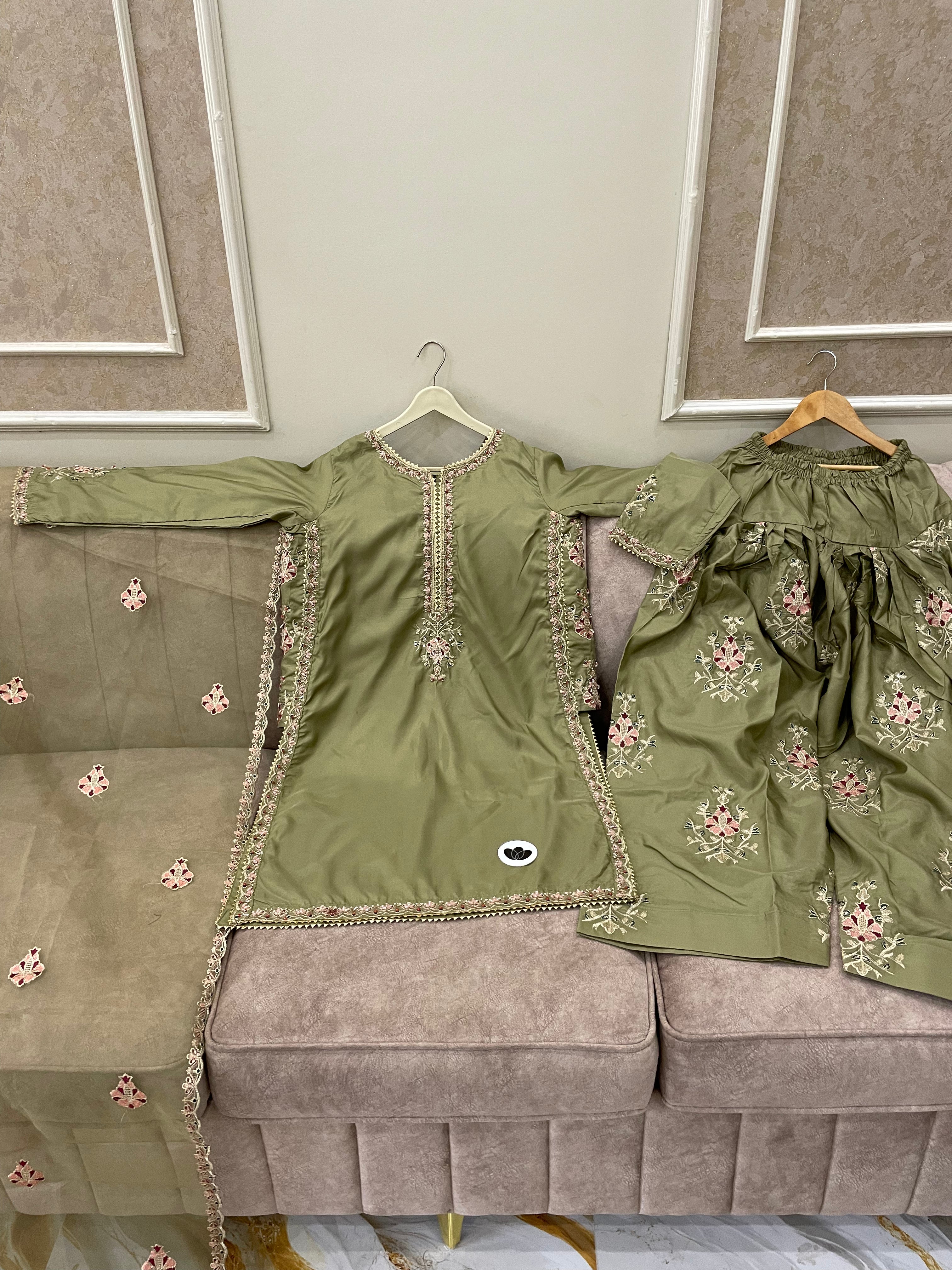 Embroidered Cotton Silk Farshi Shalwar Set - BU10056