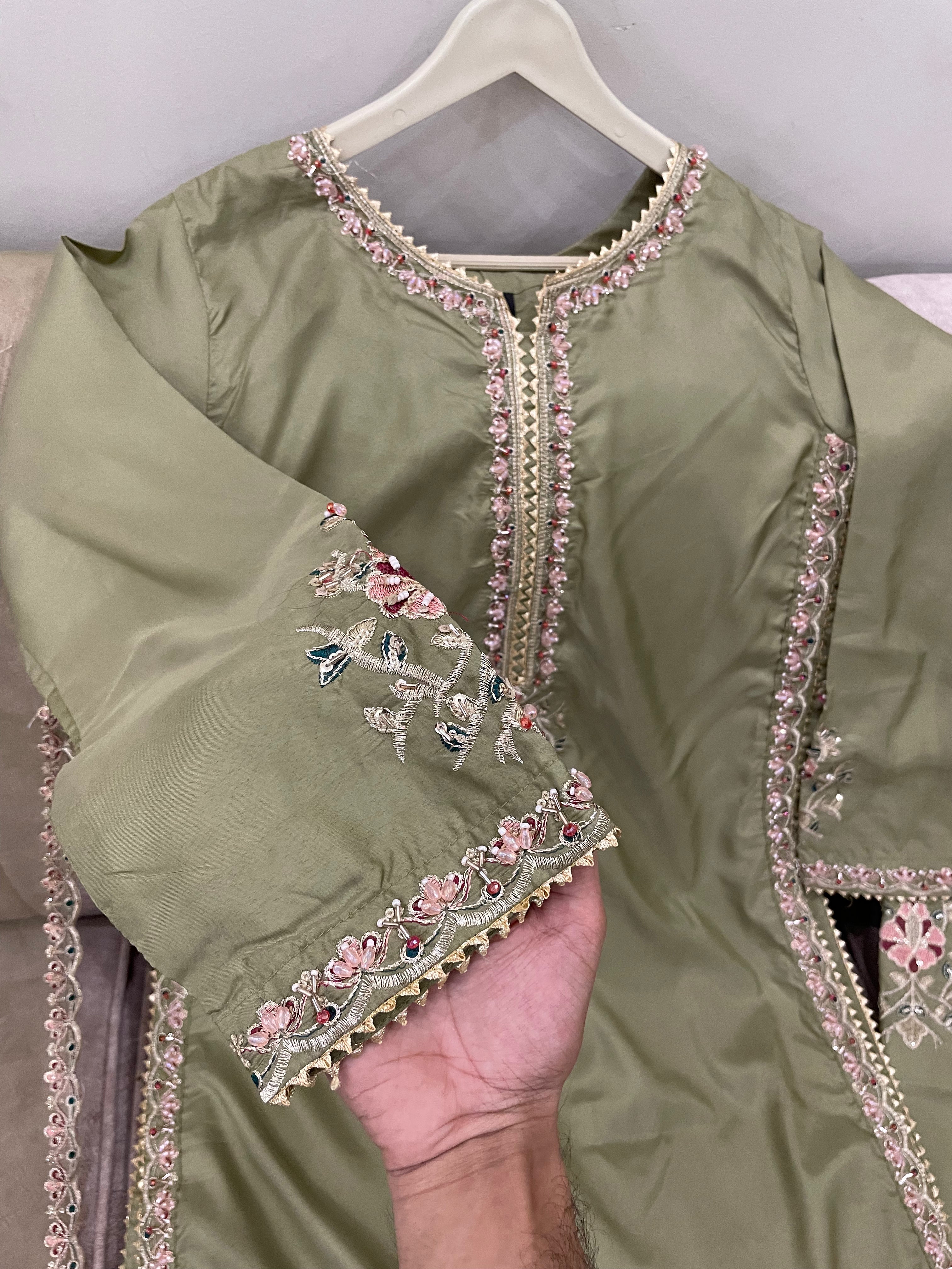 Embroidered Cotton Silk Farshi Shalwar Set - BU10056