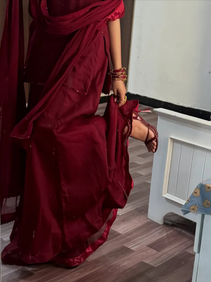 Noor-e-Maroon – 3 Piece Chiffon Dress