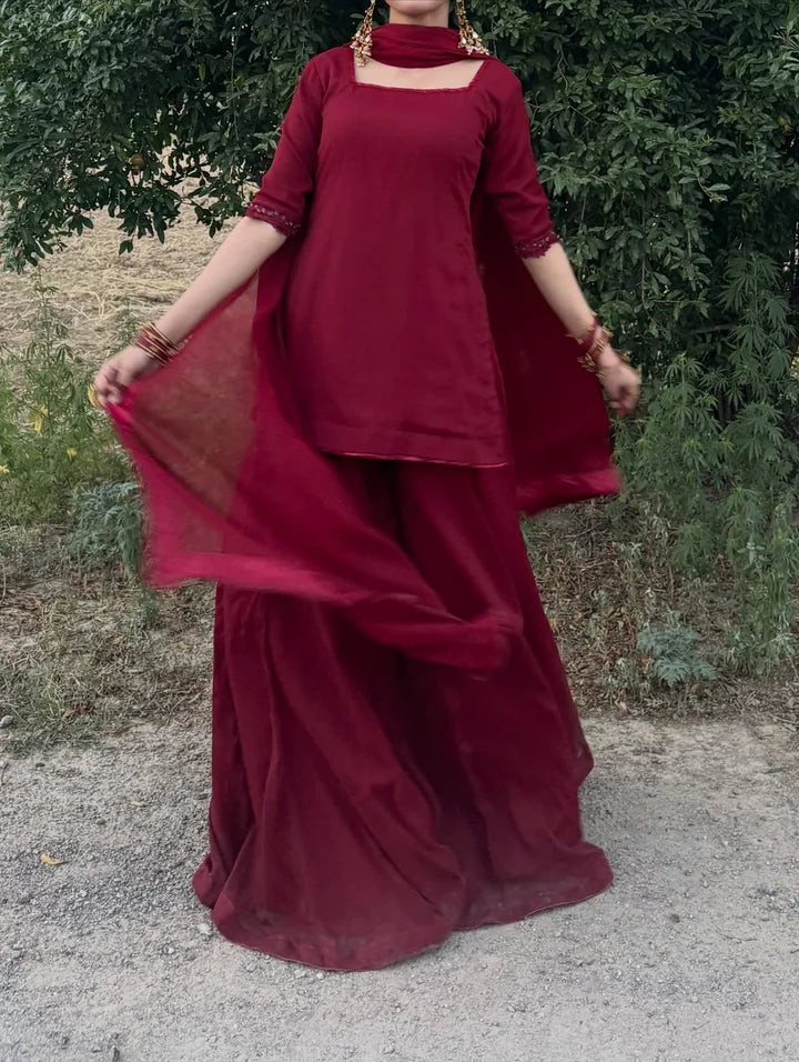 Noor-e-Maroon – 3 Piece Chiffon Dress