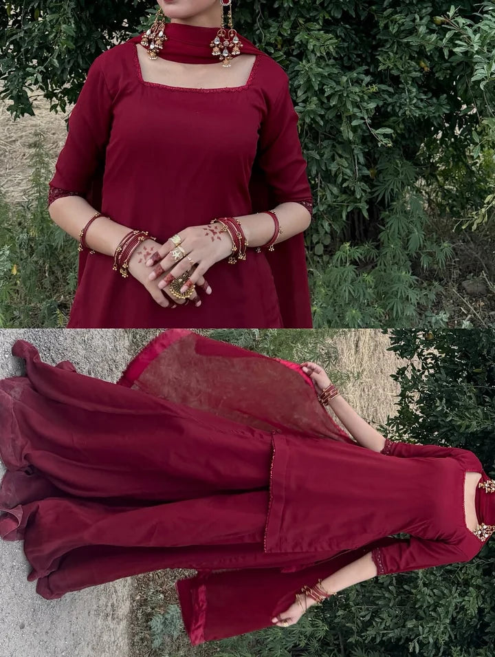 Noor-e-Maroon – 3 Piece Chiffon Dress