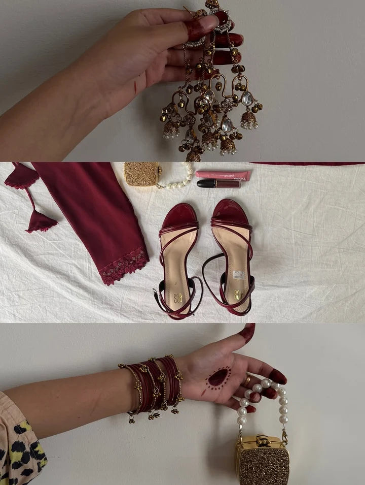 Noor-e-Maroon – 3 Piece Chiffon Dress