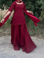 Noor-e-Maroon – 3 Piece Chiffon Dress