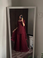 Noor-e-Maroon – 3 Piece Chiffon Dress