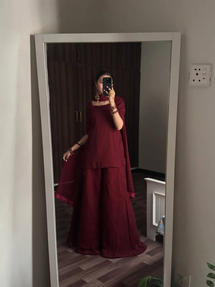 Noor-e-Maroon – 3 Piece Chiffon Dress