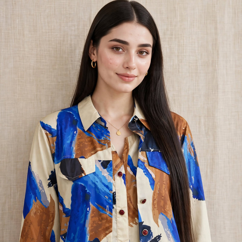 Abstract Brush Stroke Shirt Maxi - BU1003