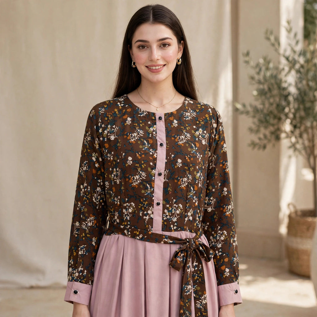 Brown Floral Belted Maxi - BU10013