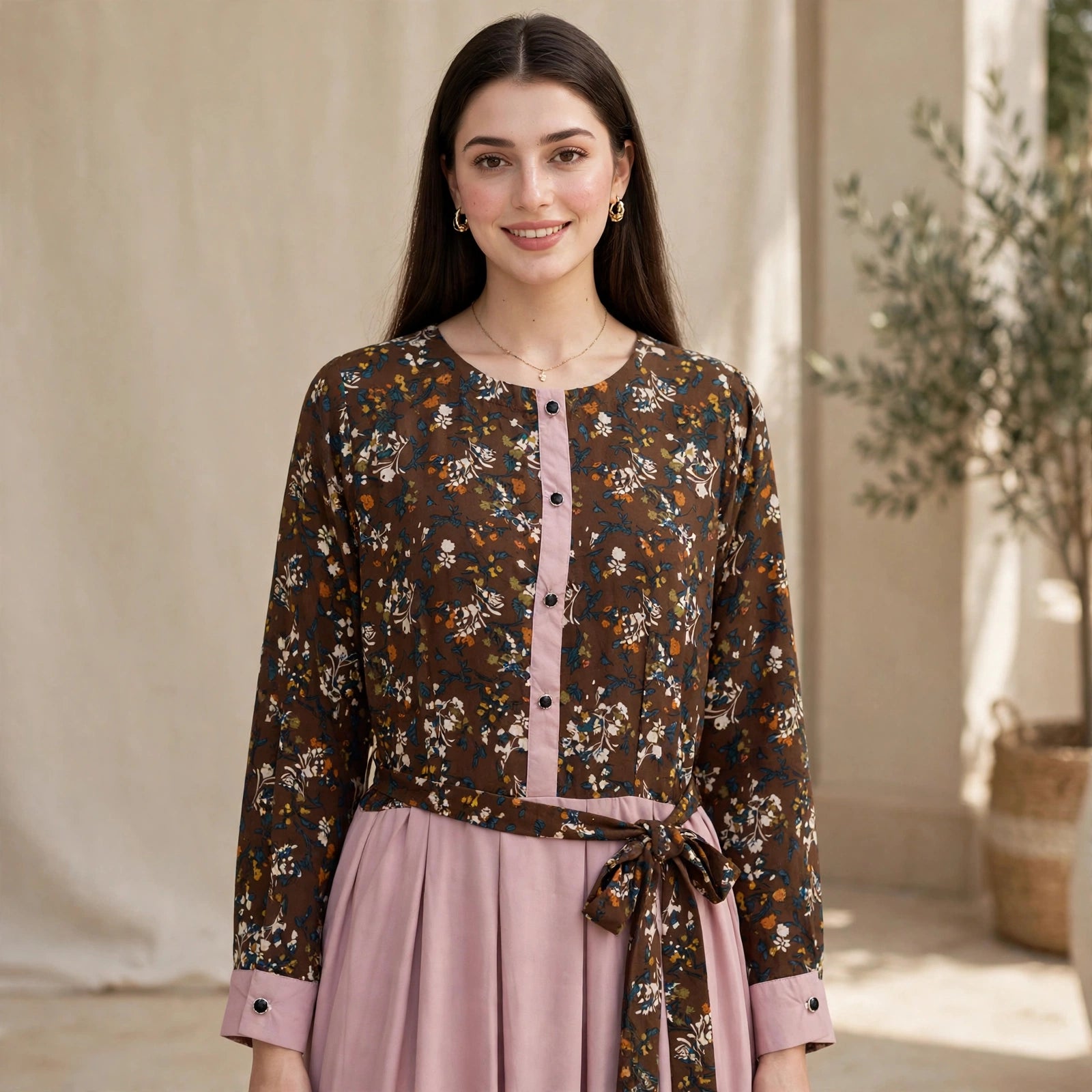 Brown Floral Belted Maxi - BU10013