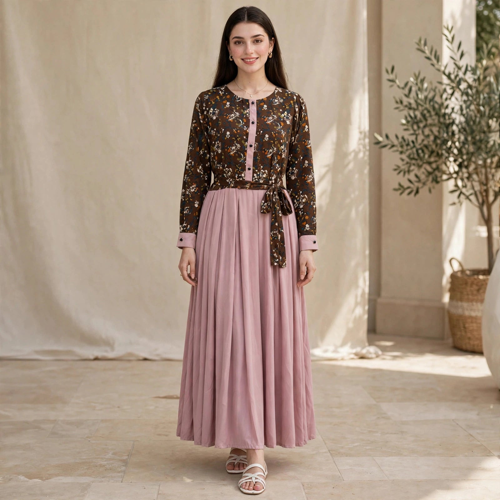Brown Floral Belted Maxi - BU10013