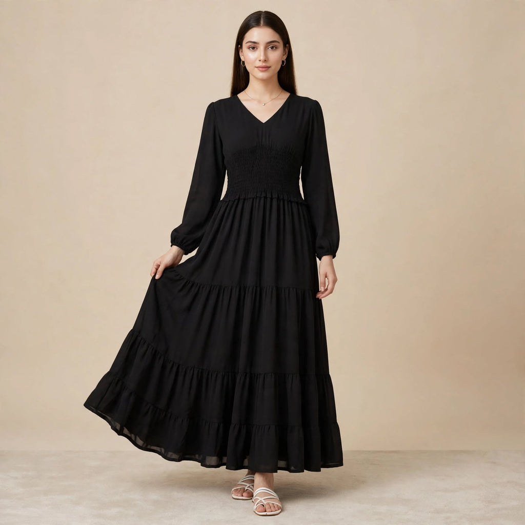 Midnight Tiered Smocked Maxi - BU1008