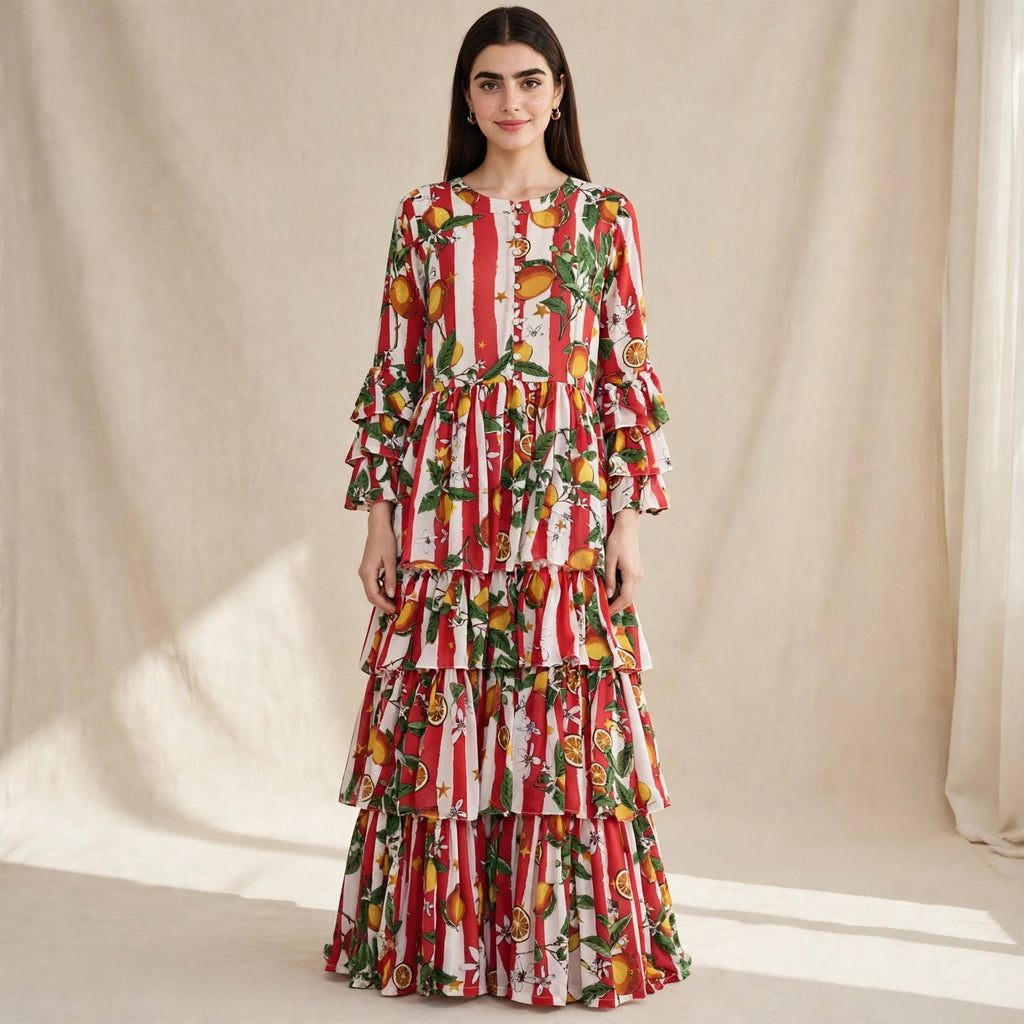 Stripe Tiered Ruffle Maxi - BU1001
