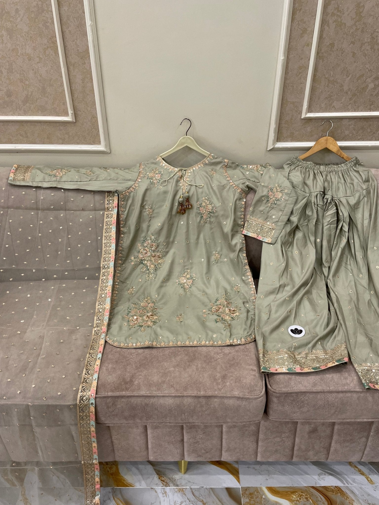 Embroidered Cotton Silk Farshi Shalwar - BU10057 - Buland's