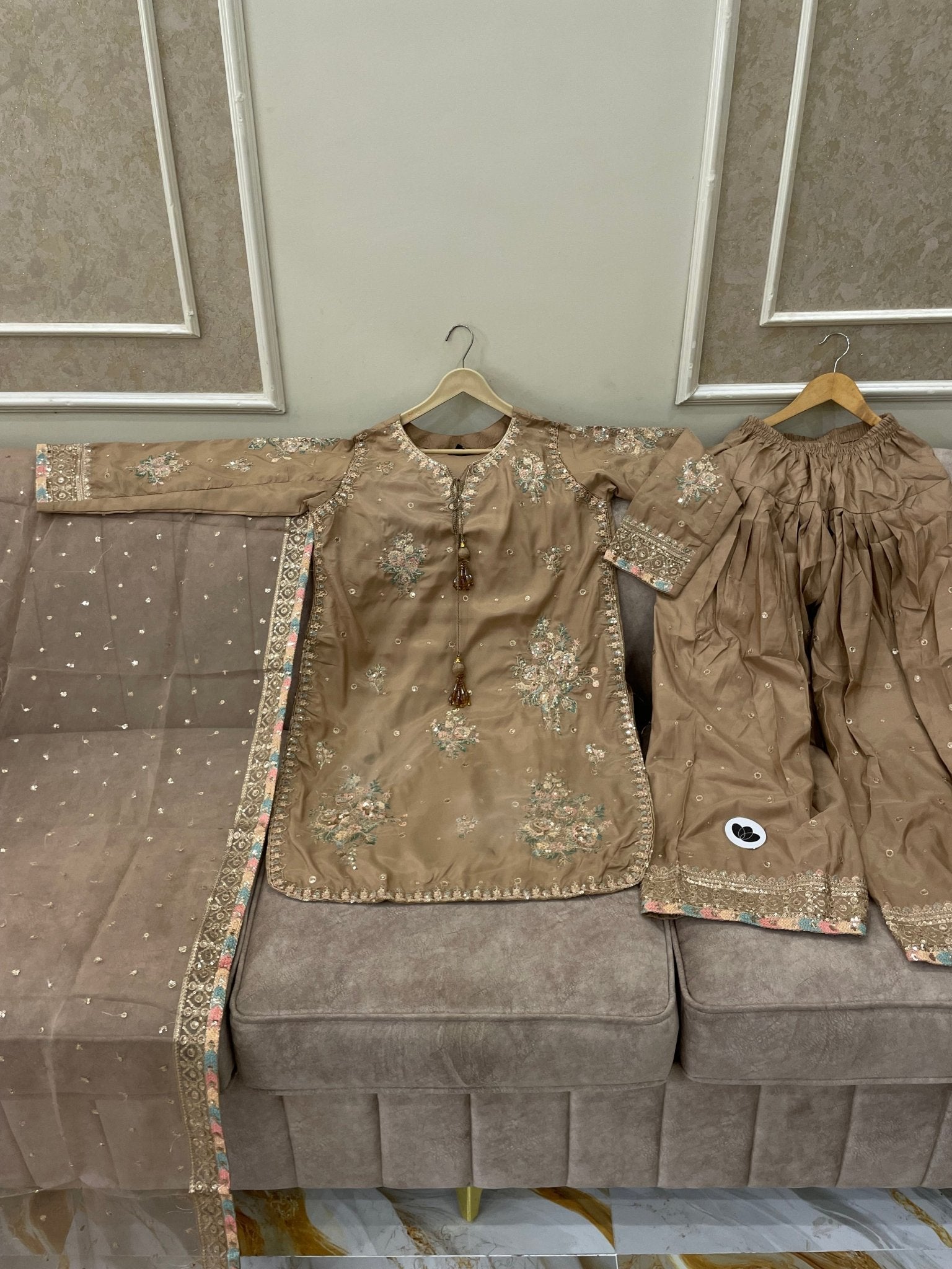 Embroidered Cotton Silk Farshi Shalwar - BU10057 - Buland's