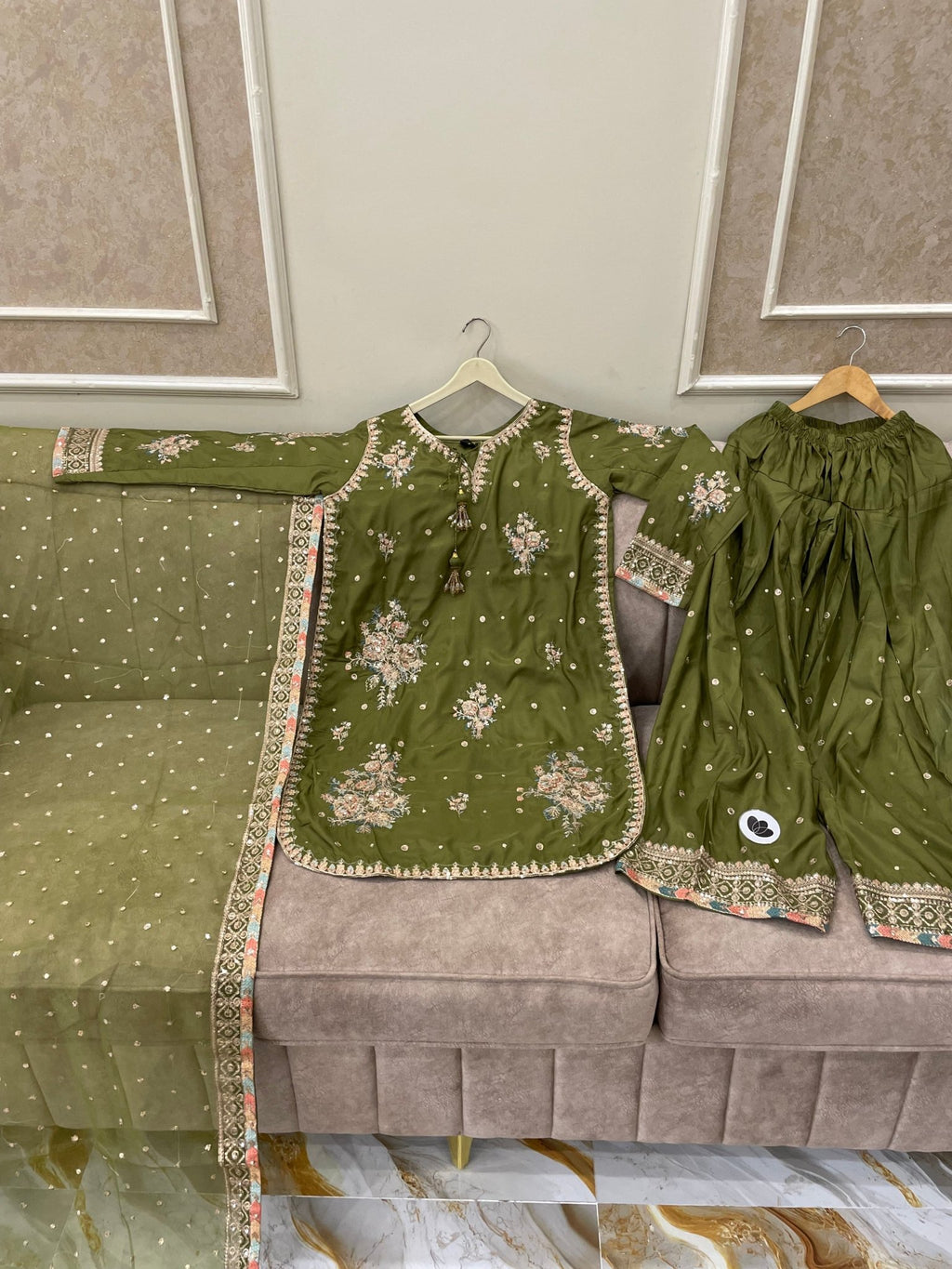 Embroidered Cotton Silk Farshi Shalwar - BU10057 - Buland's