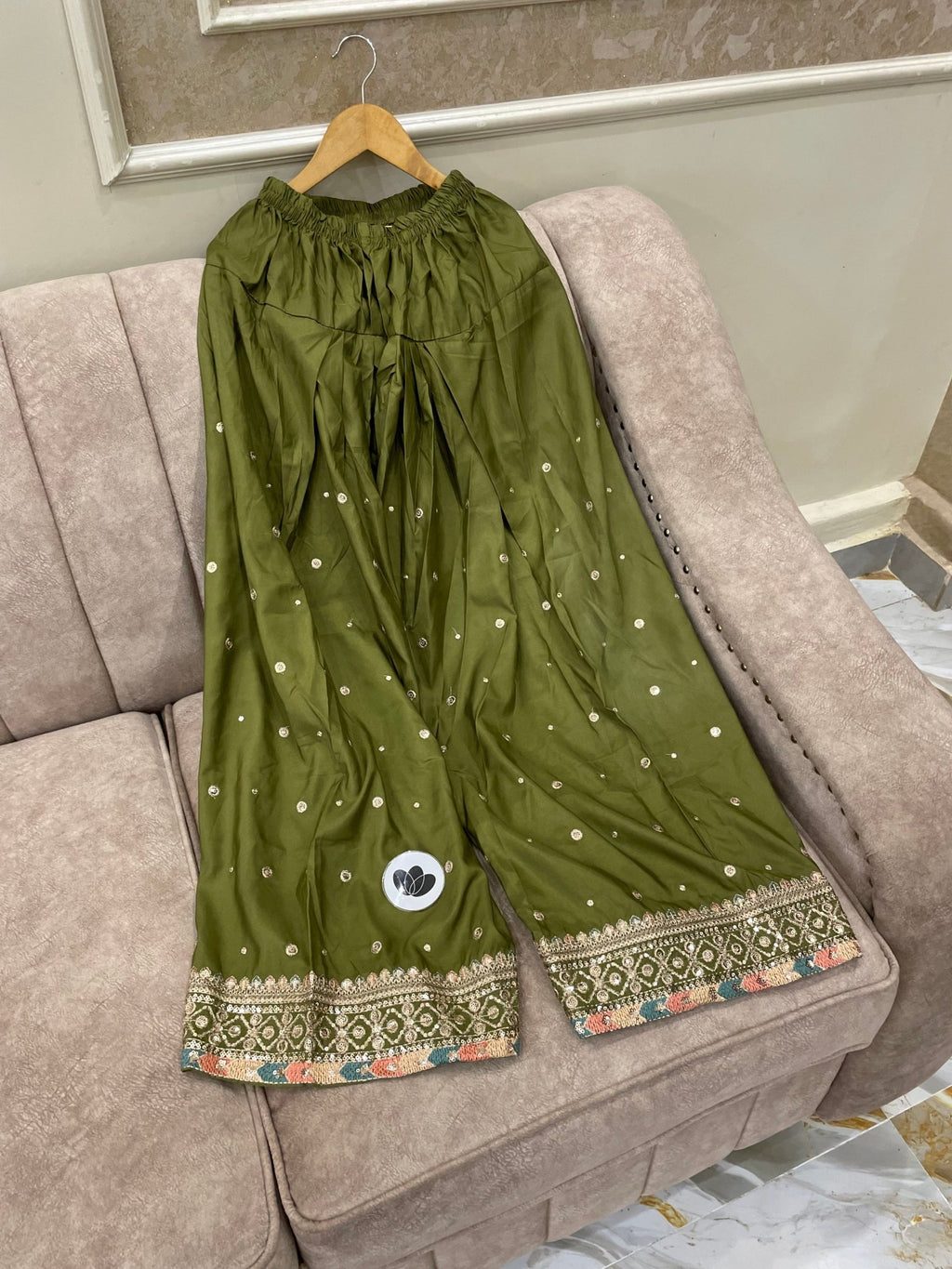Embroidered Cotton Silk Farshi Shalwar - BU10057 - Buland's