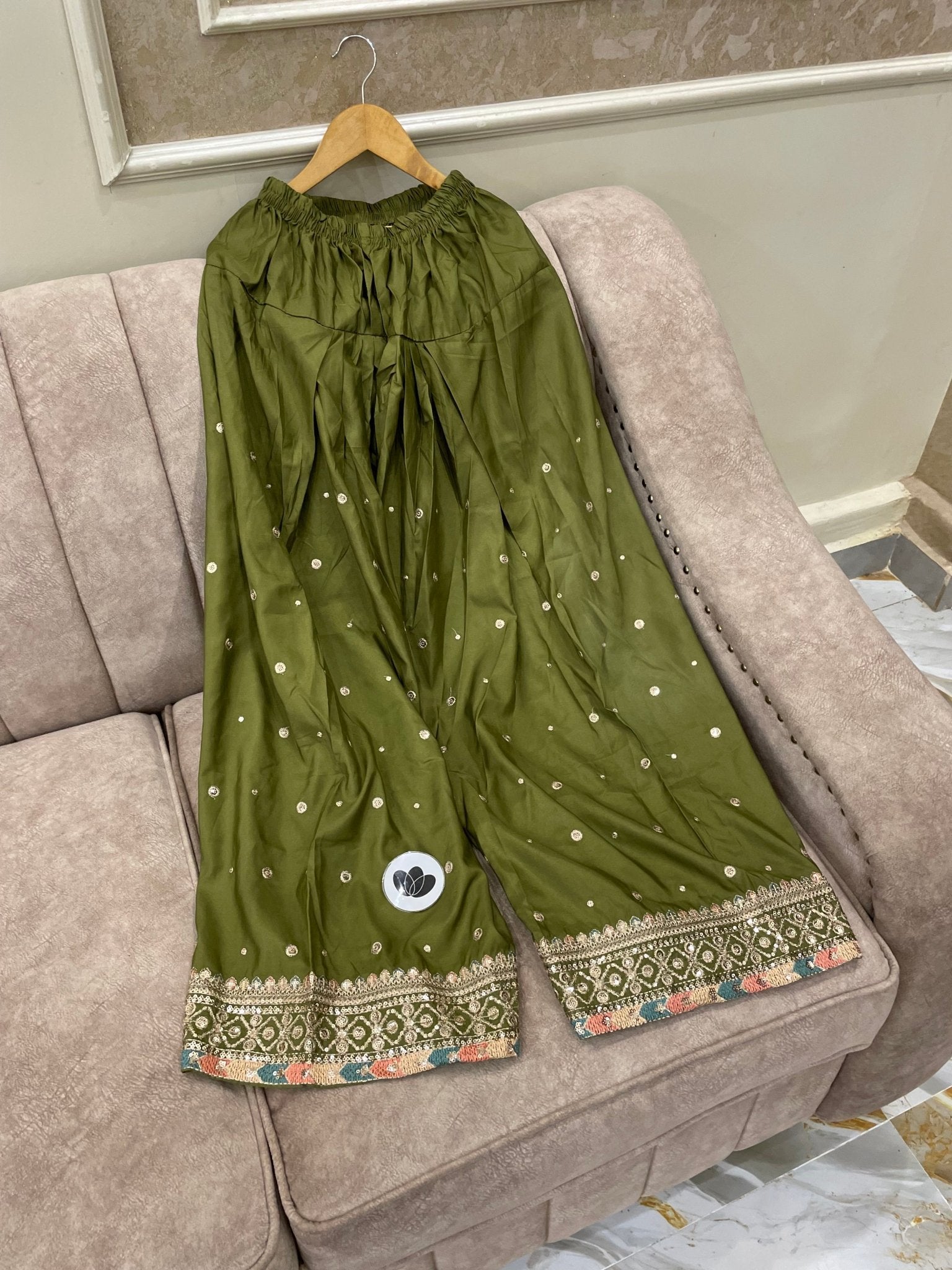 Embroidered Cotton Silk Farshi Shalwar - BU10057 - Buland's