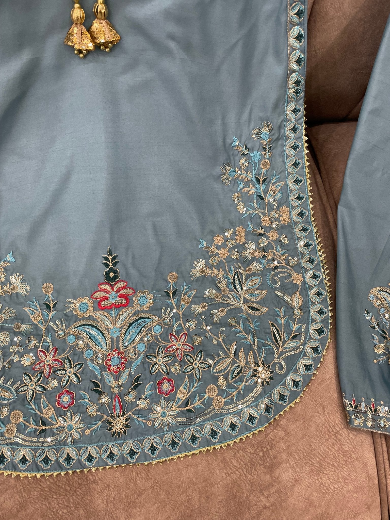 Embroidered Cotton Silk Farshi Shalwar - BU10060 - Buland's