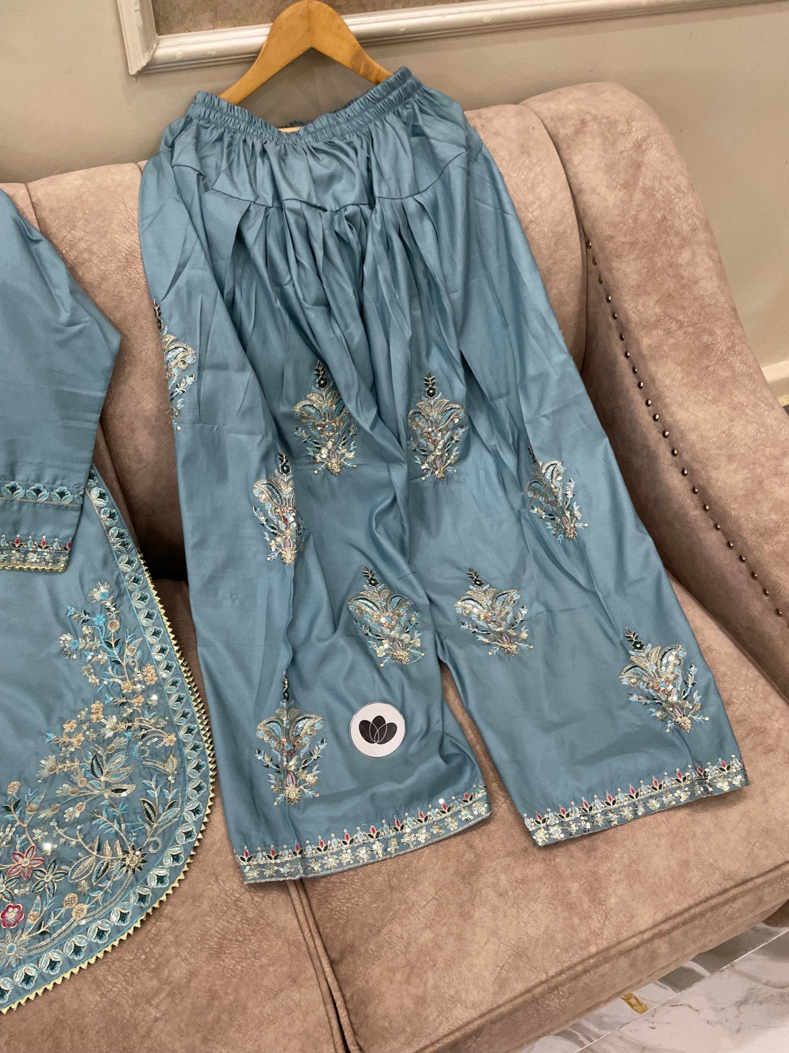 Embroidered Cotton Silk Farshi Shalwar - BU10060 - Buland's