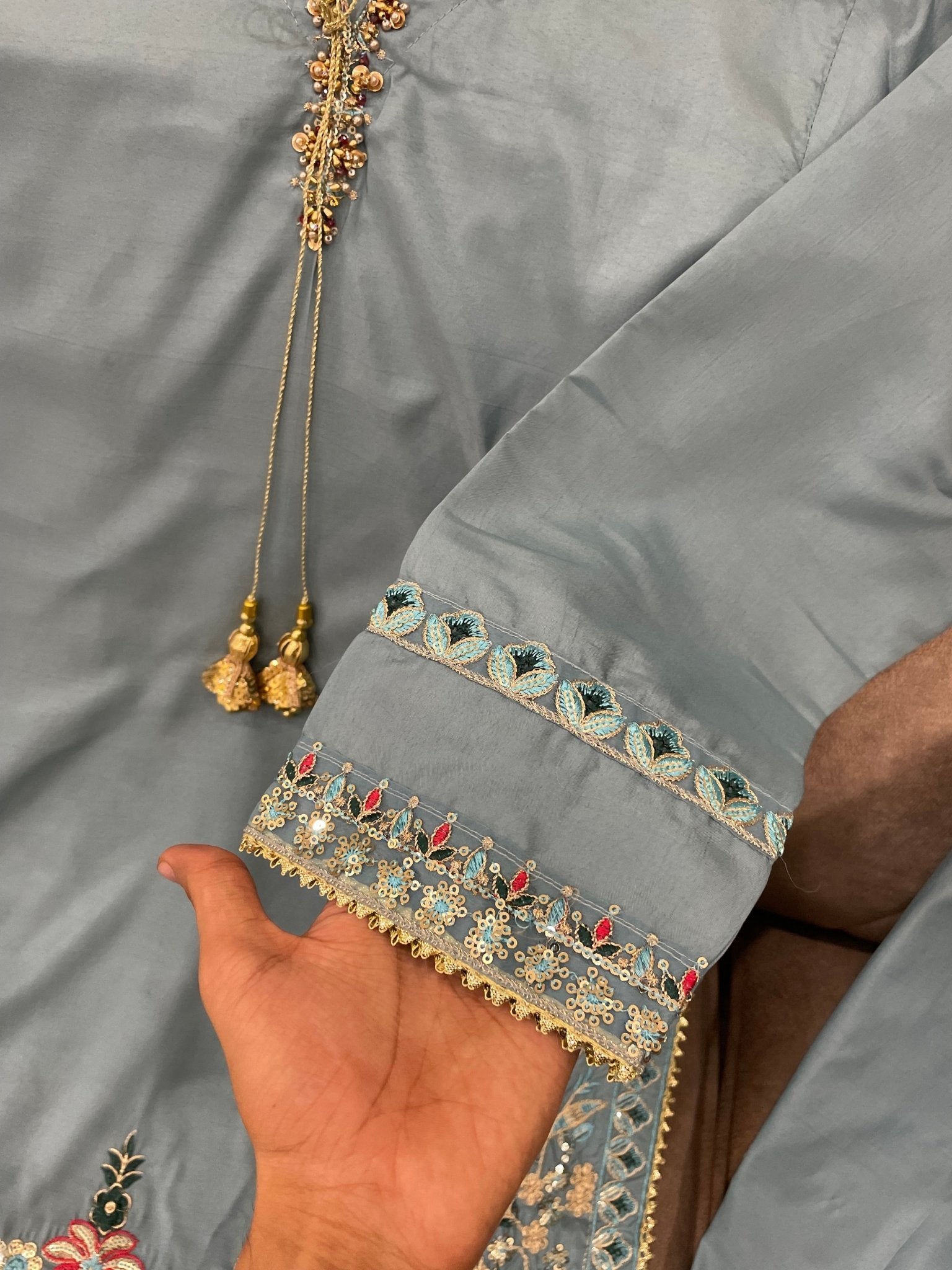 Embroidered Cotton Silk Farshi Shalwar - BU10060 - Buland's
