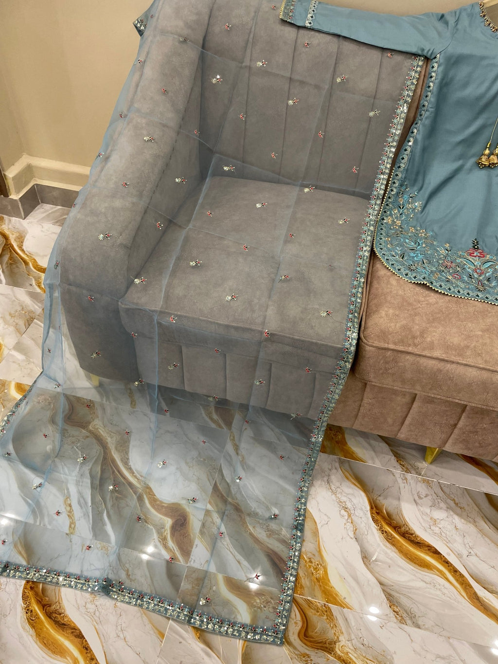 Embroidered Cotton Silk Farshi Shalwar - BU10060 - Buland's
