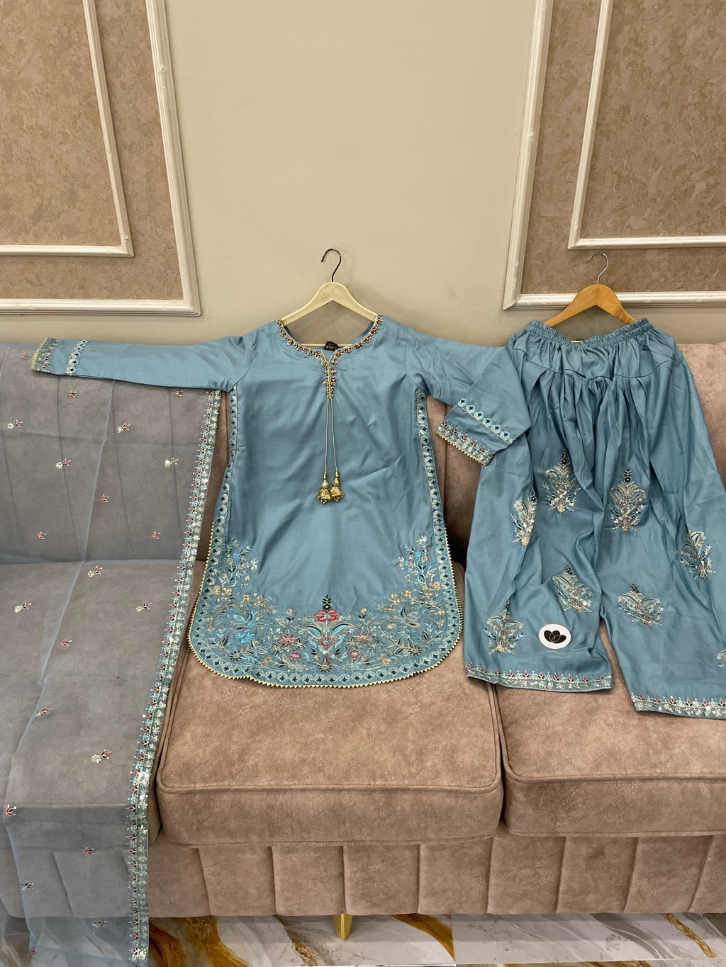 Embroidered Cotton Silk Farshi Shalwar - BU10060 - Buland's