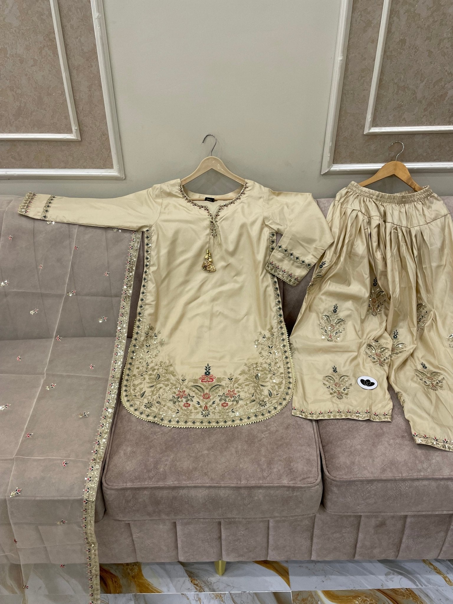 Embroidered Cotton Silk Farshi Shalwar - BU10060 - Buland's