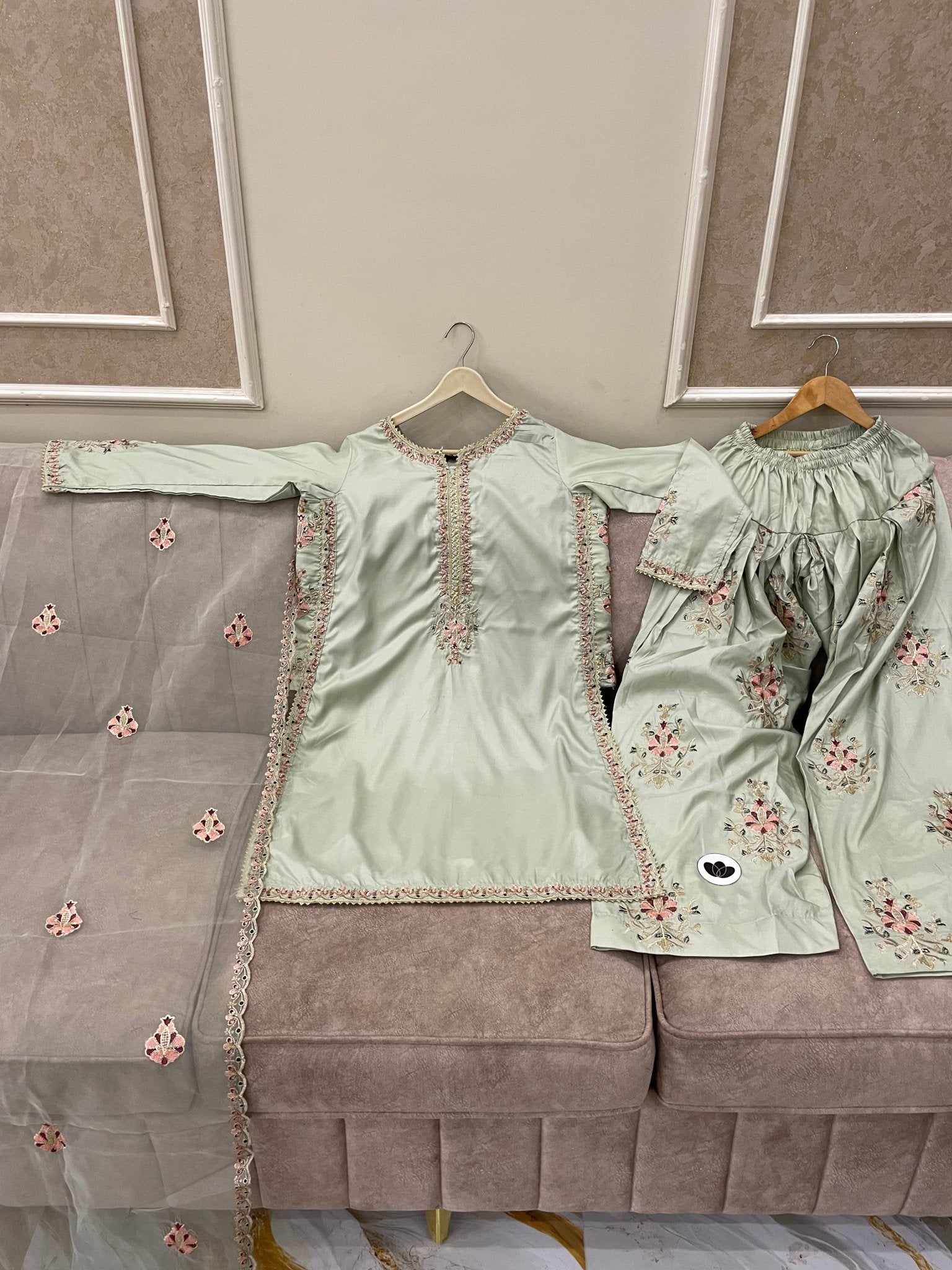 Embroidered Cotton Silk Farshi Shalwar Set - BU10056 - Buland's