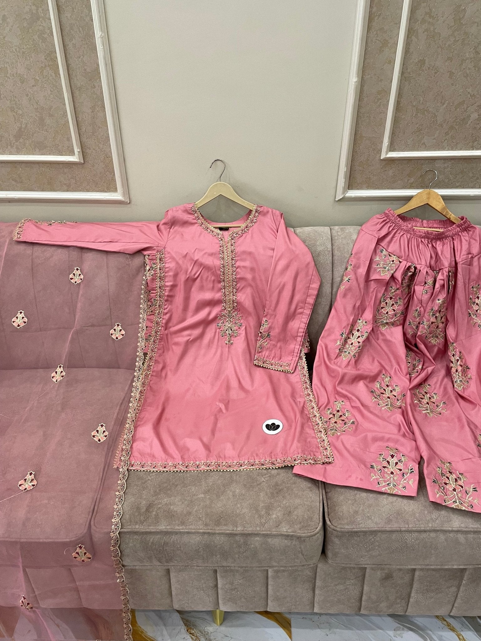 Embroidered Cotton Silk Farshi Shalwar Set - BU10056 - Buland's