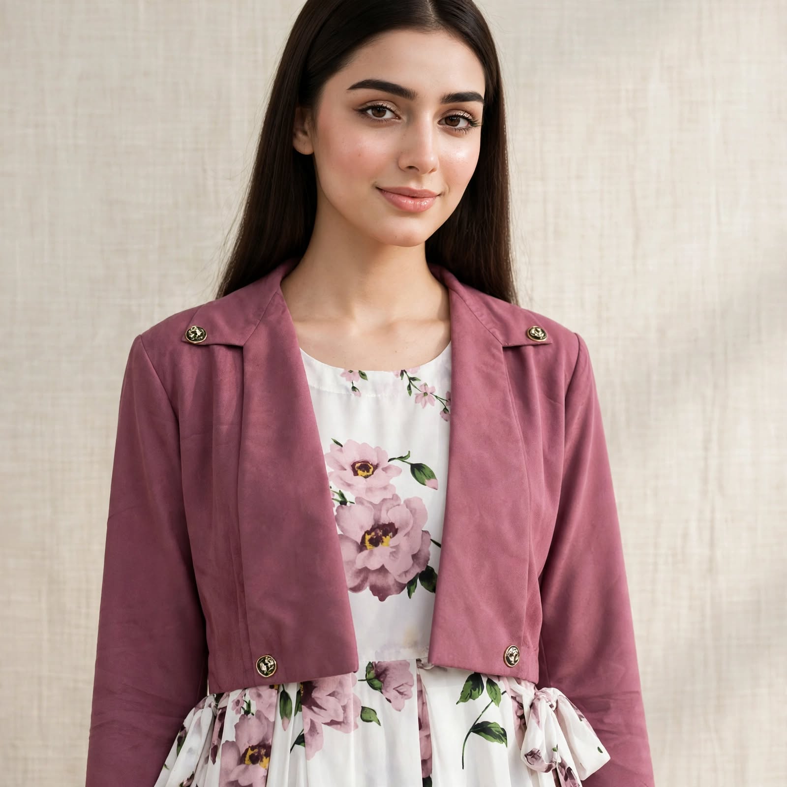 Mauve Blossom Jacket Style Maxi - BU1002