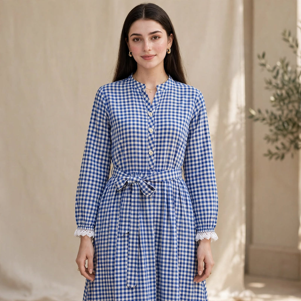 Blue Gingham Lace Maxi - BU1005
