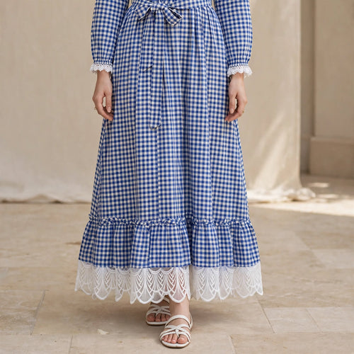 Blue Gingham Lace Maxi - BU1005