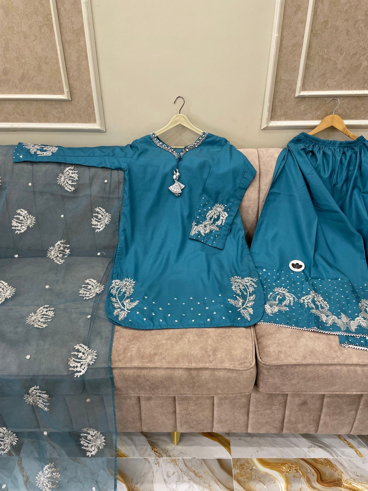 Luxury Embroidered Cotton Silk Farshi - BU10062 - Buland's