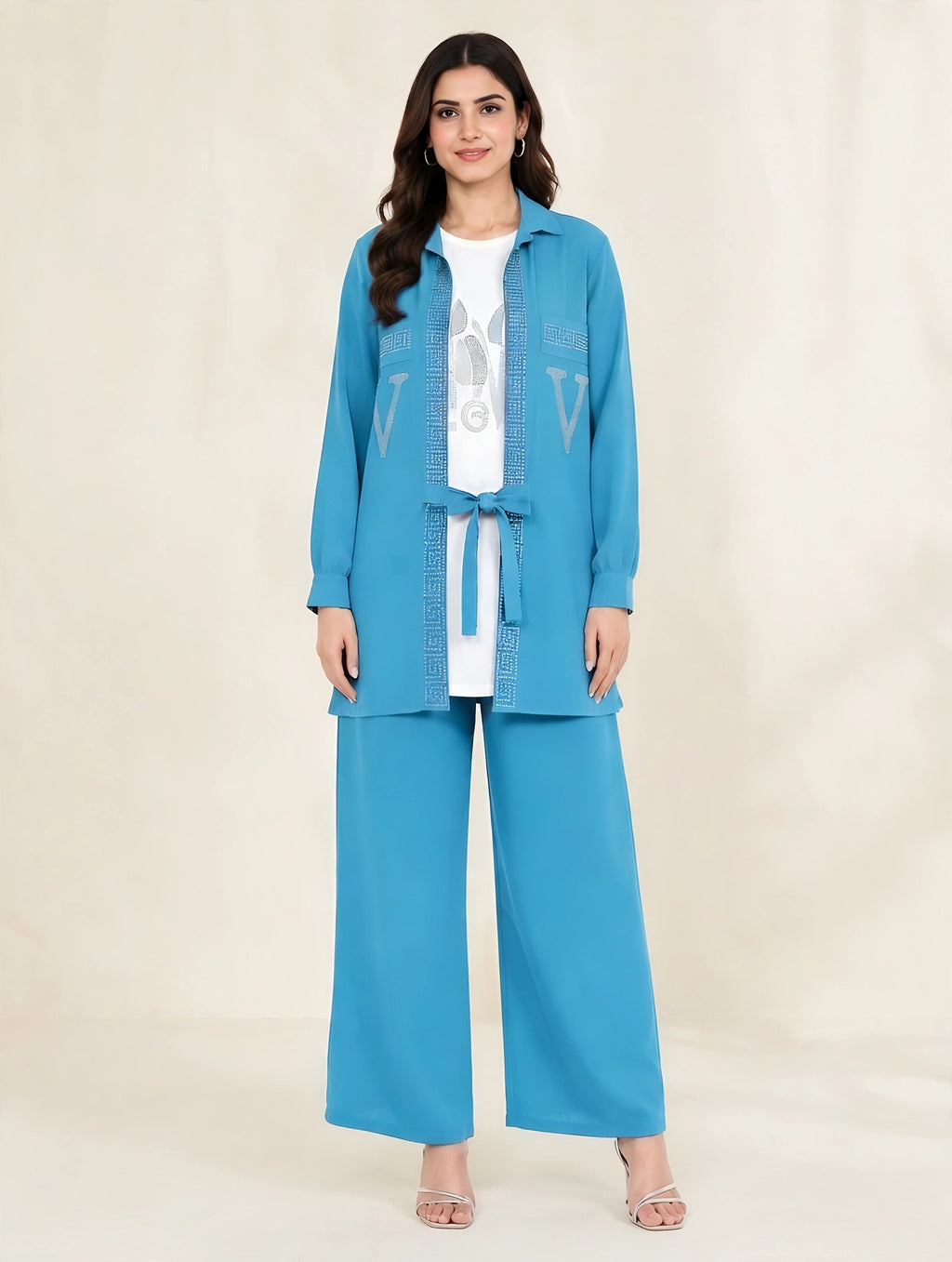 Luxe V-Stone Tie Co-Ord Set - (3 Pc) - BU10071
