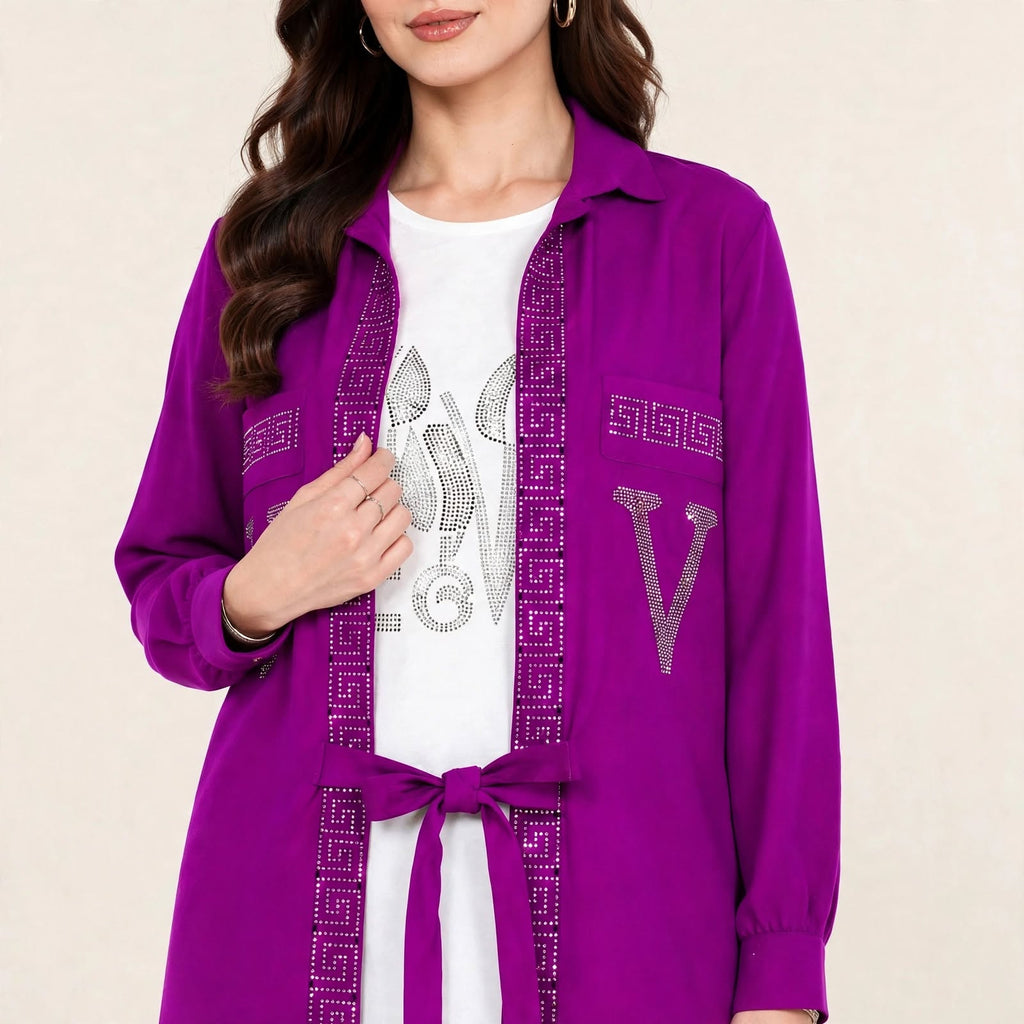 Luxe V-Stone Tie Co-Ord Set - (3 Pc) - BU10071