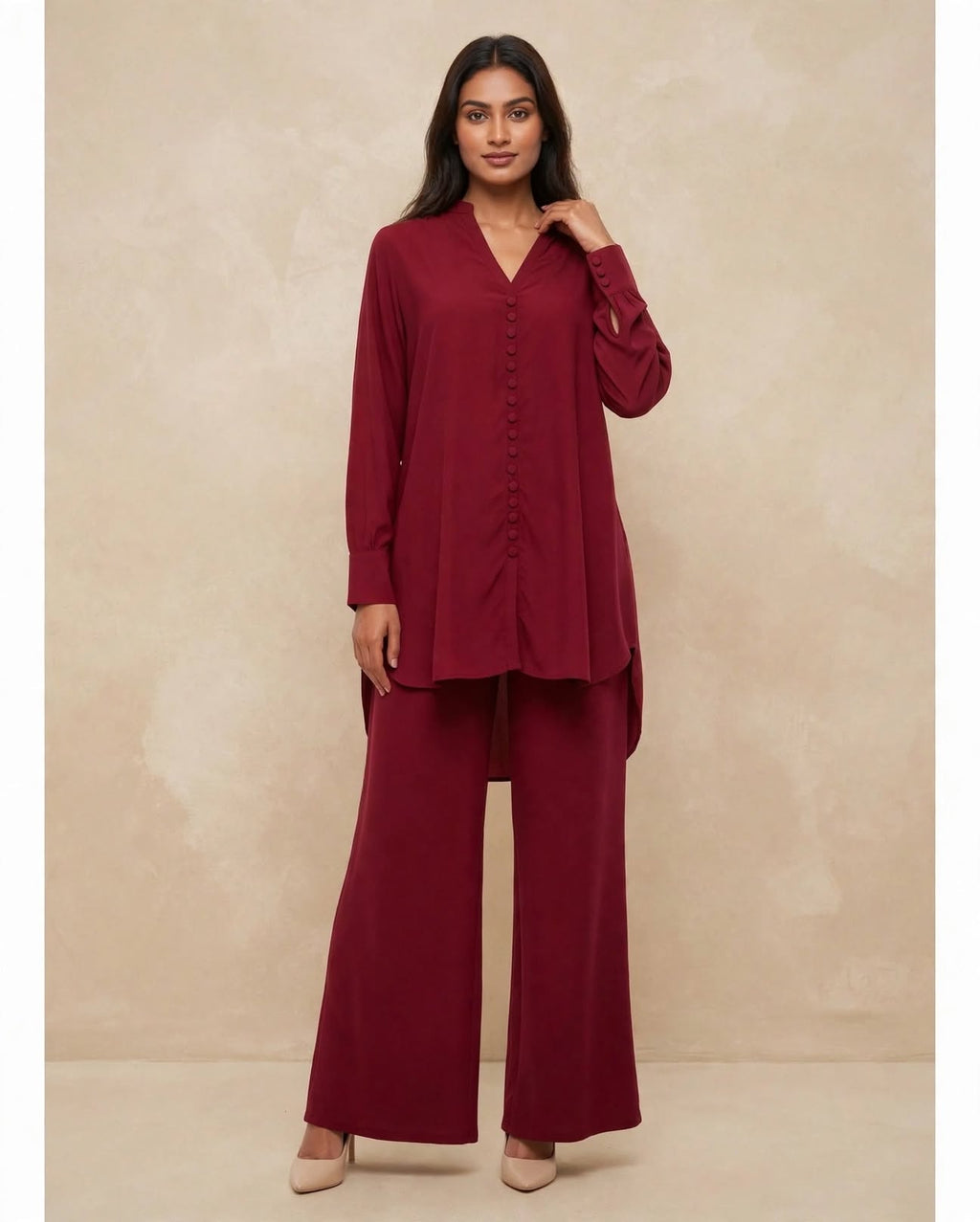Modest Front-Button Georgette Co-ord Set - BU10056
