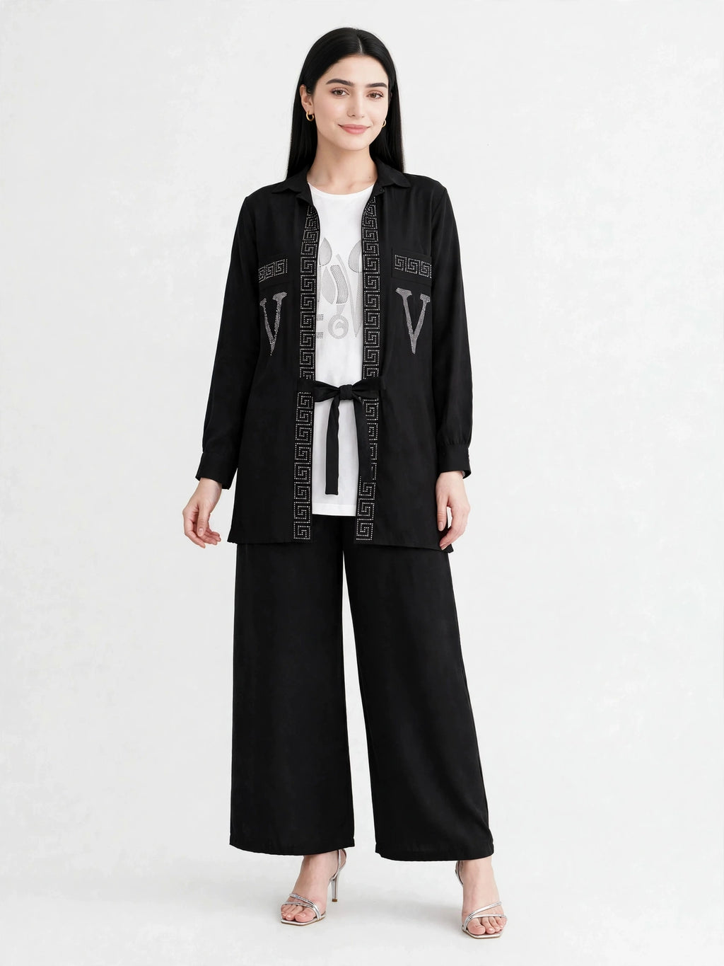 Luxe V-Stone Tie Co-Ord Set - (3 Pc) - BU10071
