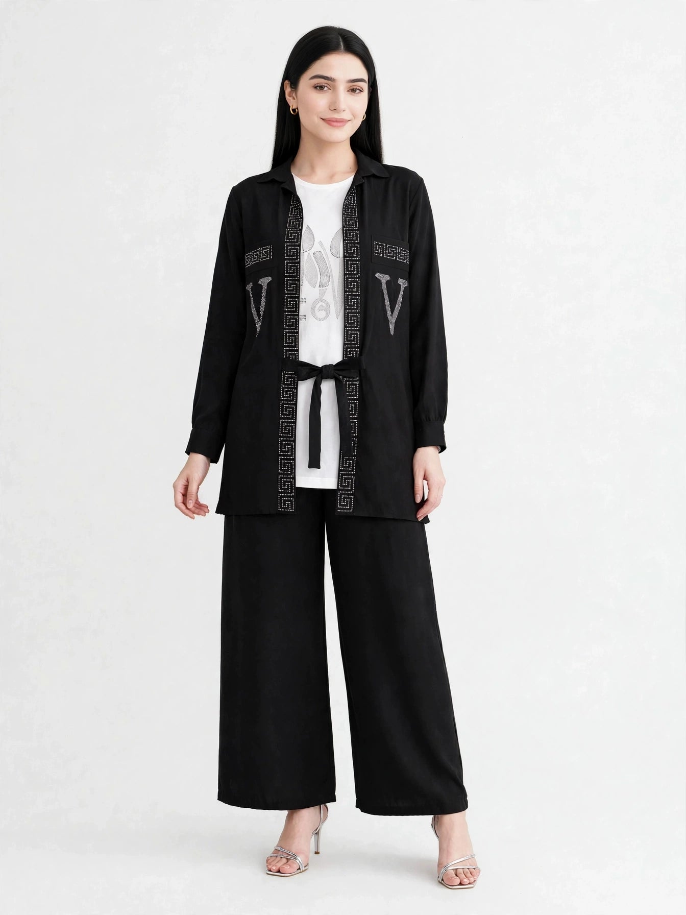 Luxe V-Stone Tie Co-Ord Set - (3 Pc) - BU10071